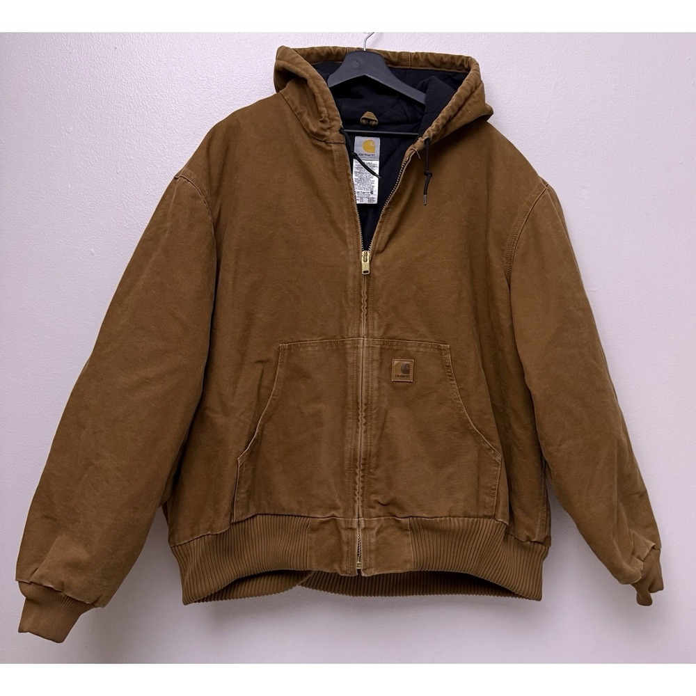 Vintage Carhartt Quilt Lined CanvasDuckWork Chore Jacket Hooded‎ Mens XXL